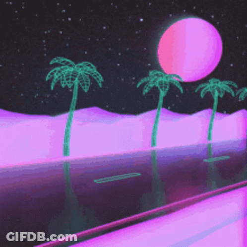 Pixel Art Palm Trees And Pink Moon GIF