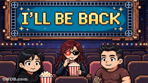 Pixel Art People Watching Movie Saying I'll Be Back GIF