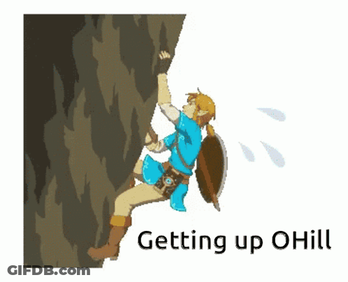 Pixel Art Person Climbing Mountain Saying Getting Up Ohill GIF
