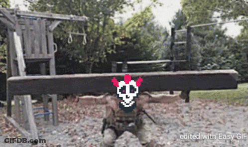 Pixel Art Person Holding Beam With Skull And Hearts GIF