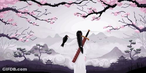Pixel Art Person Holding Sword And Bird GIF