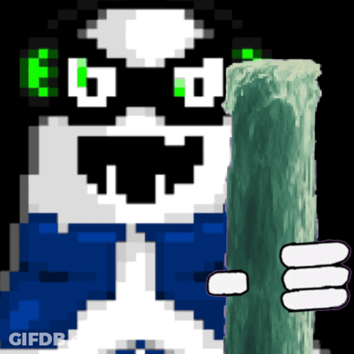 Pixel Art Person Holding Wooden Stick GIF