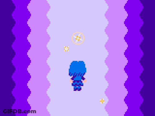 Pixel Art Person In Blue Outfit On Purple Background GIF