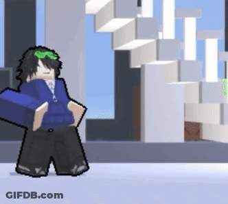 Pixel Art Person In Blue Shirt Holding Blue Box GIF