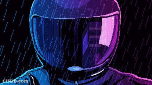 Pixel Art Person In Rain Helmet Sunglasses GIF
