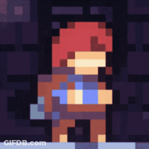 Pixel Art Person In Red Hat And Blue Scarf GIF