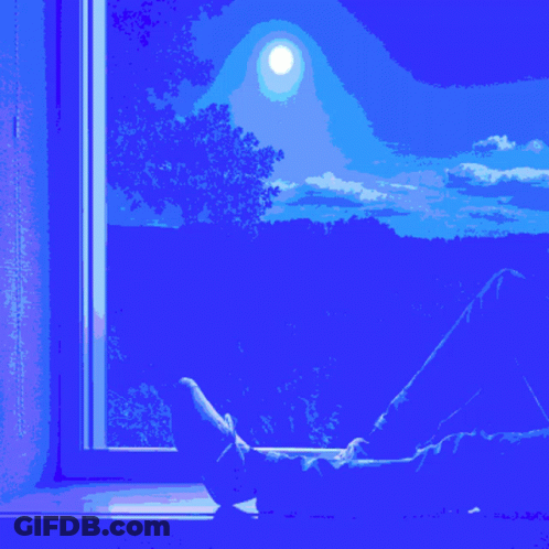 Pixel Art Person Lying On Window Sill With Feet Up GIF