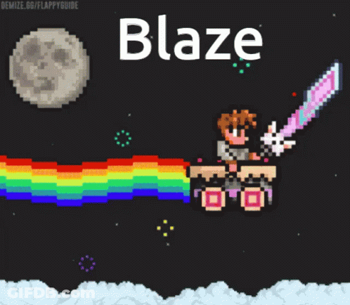Pixel Art Person Riding Rainbow Blaze GIF