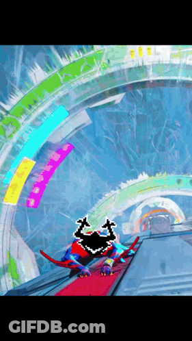 Pixel Art Person Riding Roller Coaster Rainbow GIF