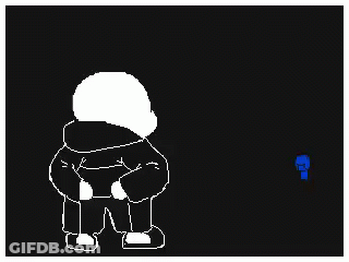 Pixel Art Person Standing In Dark With Blue Skull GIF