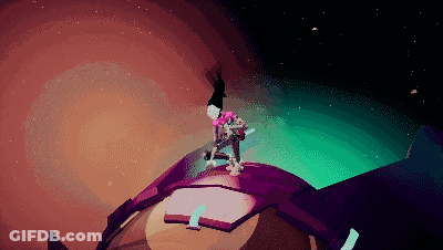 Pixel Art Person Standing On Purple Object GIF