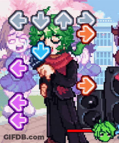 Pixel Art Person With Green Hair And Hearts GIF