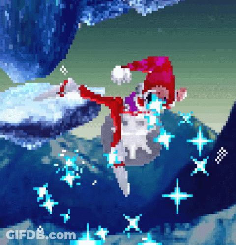 Pixel Art Person With Santa Hat And Gloves GIF