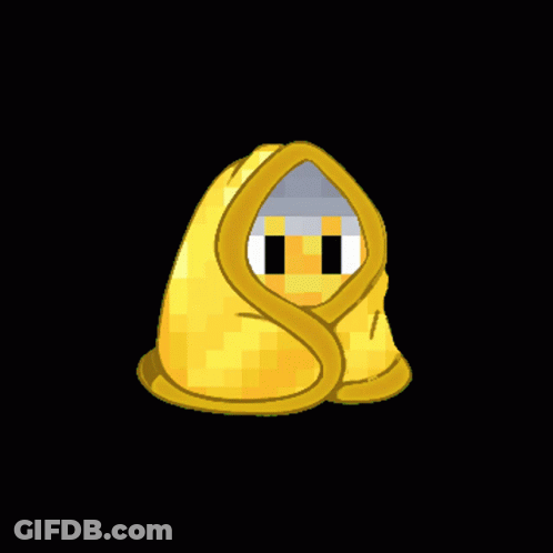 Pixel Art Person Wrapped In Yellow Blanket On Black Background GIF
