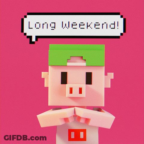 Pixel Art Pig Green Hat Says Long Weekend GIF