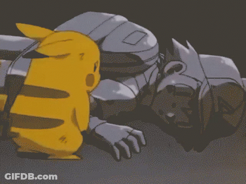 Pixel Art Pikachu Standing Next To Man GIF
