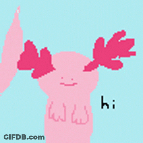 Pixel Art Pink Axolotl Saying Hi GIF