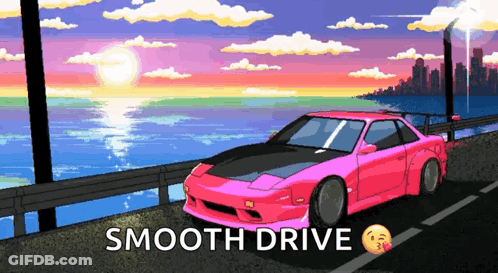 Pixel Art Pink Car Saying Smooth Drive GIF