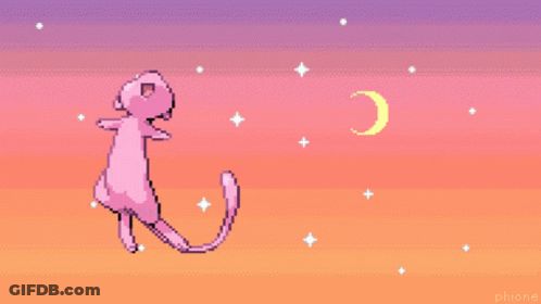 Pixel Art Pink Cat And Crescent Moon GIF
