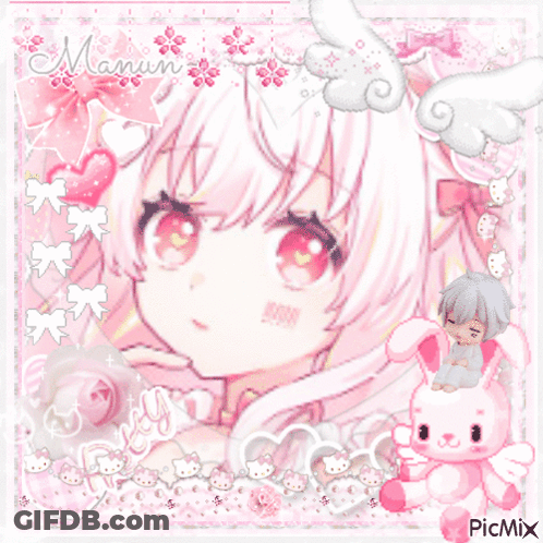 Pixel Art Pink-Haired Girl And Mama Stuffed Animal GIF