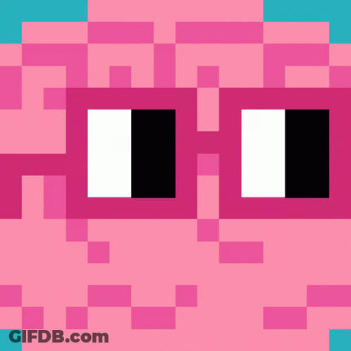 Pixel Art Pink Pig Face With Black And White Eyes GIF