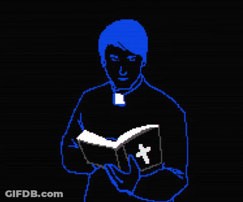 Pixel Art Priest Reading Cross Book GIF