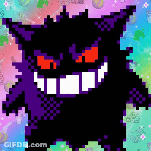 Pixel Art Purple Monster Red Eyes GIF