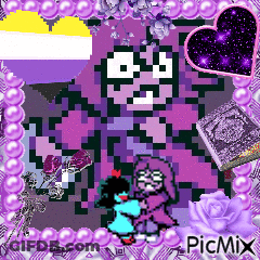 Pixel Art Purple Monster With Heart And Roses GIF