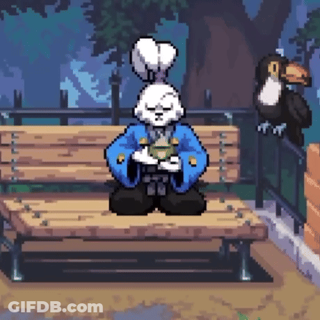 Pixel Art Rabbit And Toucan On Bench GIF