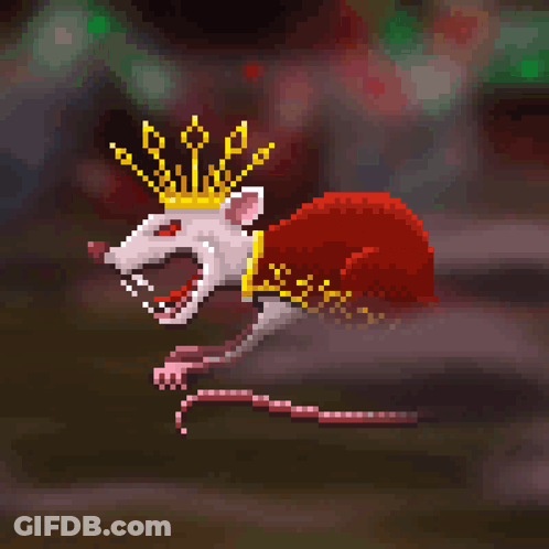 Pixel Art Rat With Crown And Cape GIF