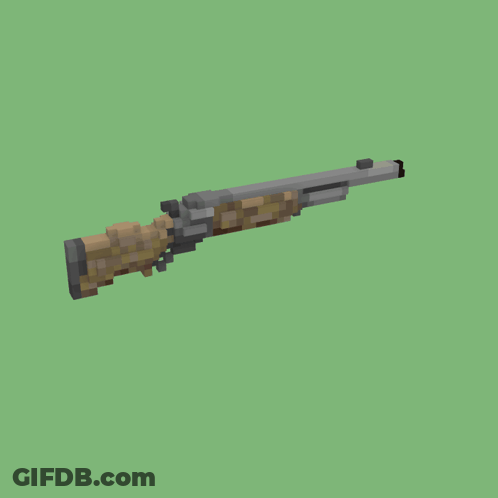 Pixel Art Rifle With Wooden Handle On Green Background GIF