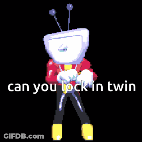 Pixel Art Robot Saying Can You Lock In Twin GIF