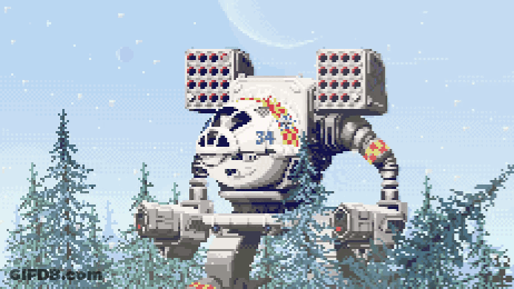 Pixel Art Robot With Number 34 GIF