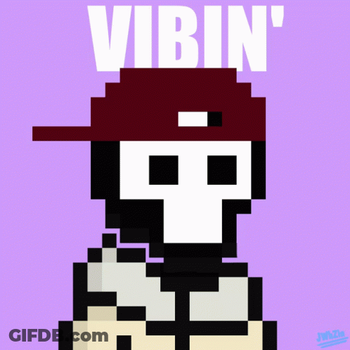 Pixel Art Skeleton In Red Hat Vibin GIF