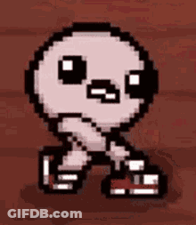 Pixel Art Skeleton In Red Shoes GIF