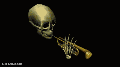 Pixel Art Skeleton Playing Trumpet Saying Rip A Oto GIF