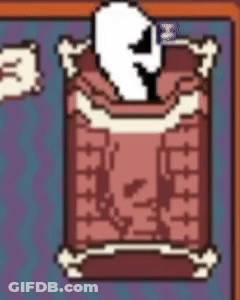 Pixel Art Skeleton Sleeping On Bed With Bones GIF