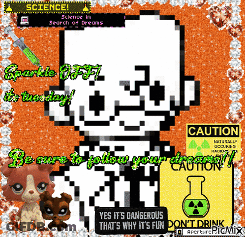 Pixel Art Skeleton With Caution Sign GIF
