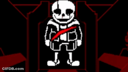 Pixel Art Skeleton With Red Stripe On Chest GIF