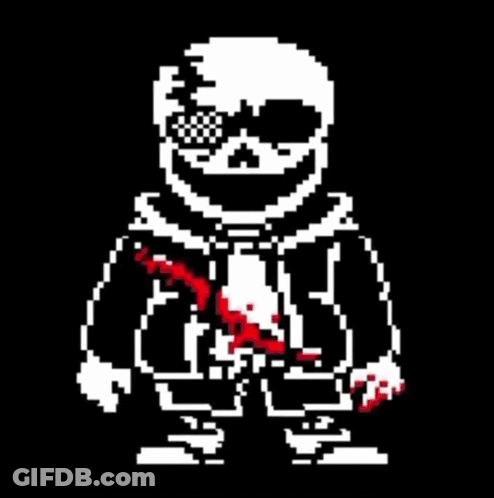Pixel Art Skeleton With Sunglasses And Blood On Chest GIF