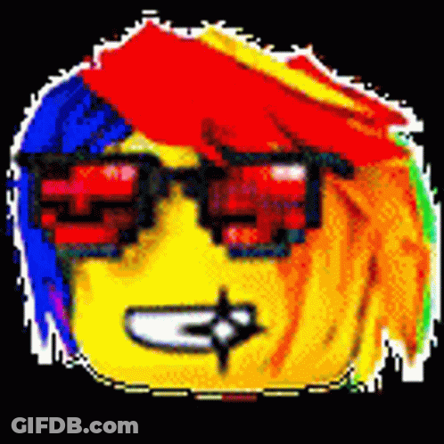 Pixel Art Smiley Face With Sunglasses And Rainbow Hair GIF