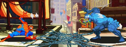 Pixel Art Spider Man And Venom Fighting GIF