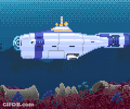 Pixel Art Submarine Floating Ocean GIF