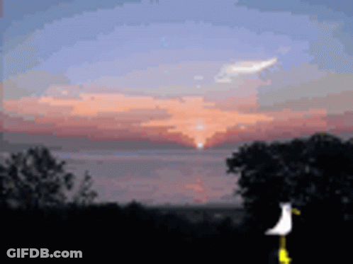 Pixel Art Sunset With Bird GIF