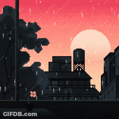 Pixel Art Sunset With Building GIF