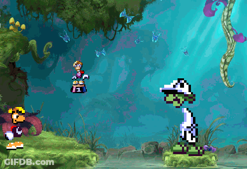 Pixel Art Swamp Scene With Frog And Man GIF