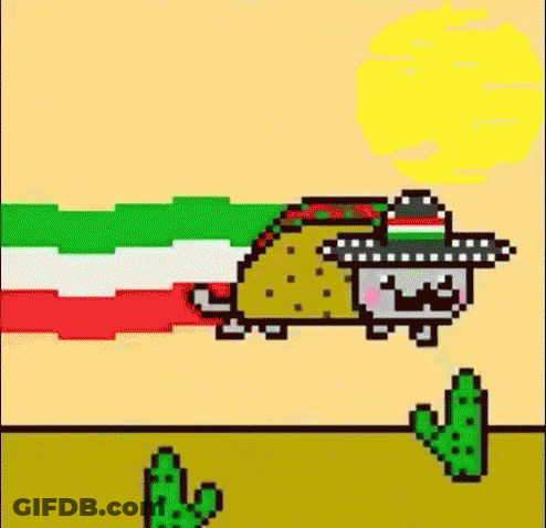 Pixel Art Taco Flying With Sombrero GIF
