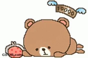 Pixel Art Teddy Bear Laying Down Holding Purse And 10000 Bill GIF