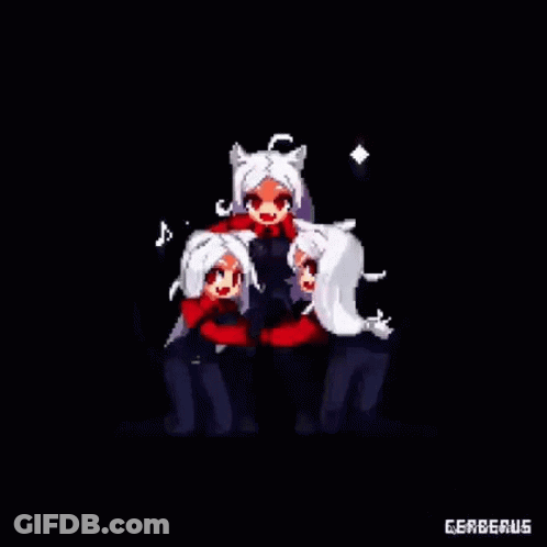 Pixel Art Three Demon Girls On Dark Background GIF