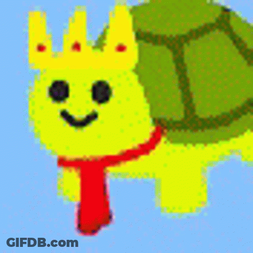 Pixel Art Turtle With Crown And Scarf GIF